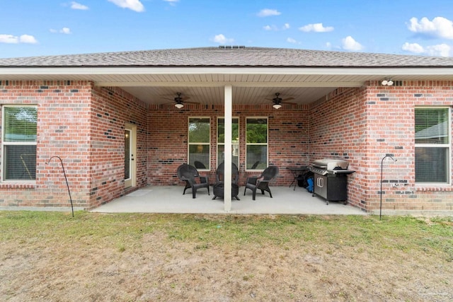 view of patio / terrace featuring ceiling fan and area for grilling