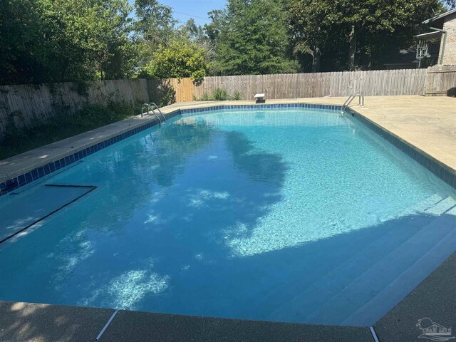 view of pool with a diving board