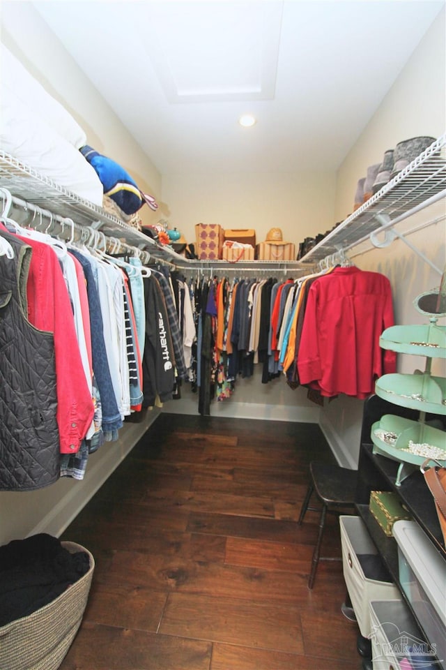 walk in closet featuring dark wood-type flooring