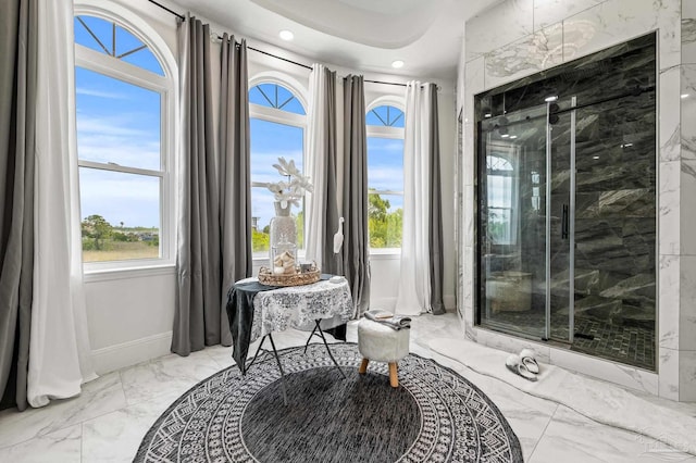 502 Deer Point Dr, Gulf Breeze, FL 32561 - living area featuring light marble finish flooring, plenty of natural light, recessed lighting, and baseboards