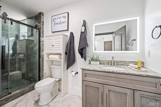 502 Deer Point Dr, Gulf Breeze, FL 32561 - full bath featuring marble finish floors, toilet, a shower stall, and vanity