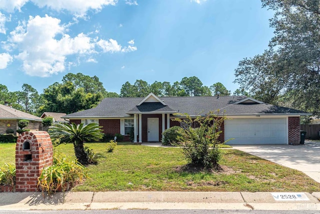 single story home with a garage and a front yard