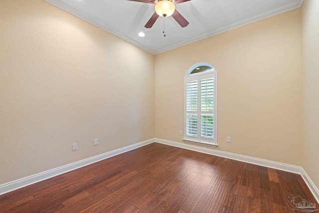 1011 Bucyrus Ln, Cantonment, FL 32533 - empty room with crown molding, baseboards, ceiling fan, dark wood-type flooring, and recessed lighting