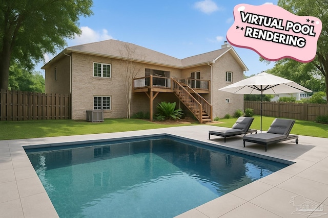 1011 Bucyrus Ln, Cantonment, FL 32533 - view of swimming pool featuring a patio area, stairs, a deck, and central AC unit