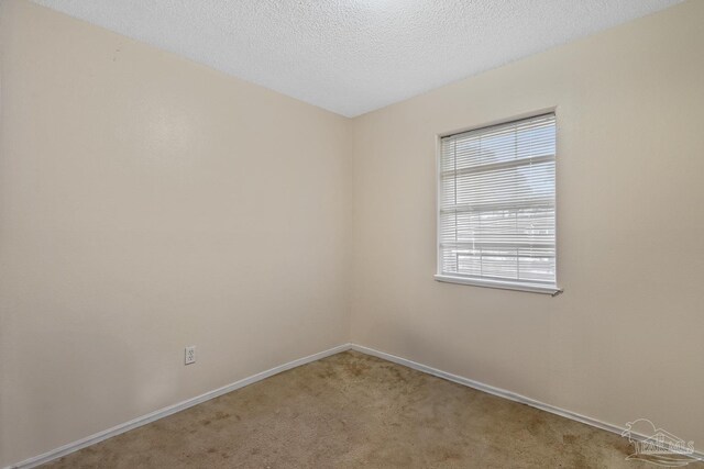 carpeted spare room with a textured ceiling