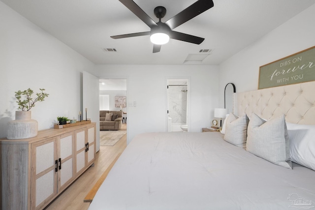 6216 Forest Pines Dr, Pensacola, FL 32526 - bedroom featuring light wood-style floors, ensuite bathroom, and a ceiling fan