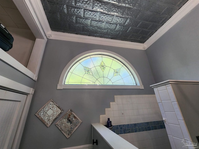 210 Mcrae St, Atmore, AL 36502 - staircase featuring an ornate ceiling and ornamental molding