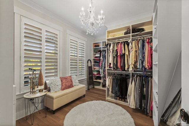 4979 Leeward Dr, Pensacola, FL 32507 - spacious closet with wood finished floors and a notable chandelier