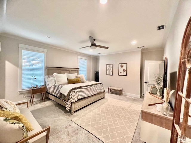 4979 Leeward Dr, Pensacola, FL 32507 - bedroom featuring baseboards, light colored carpet, ornamental molding, and multiple windows