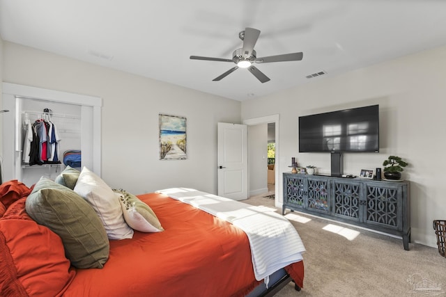 4979 Leeward Dr, Pensacola, FL 32507 - bedroom with a ceiling fan, a closet, baseboards, carpet flooring, and visible vents