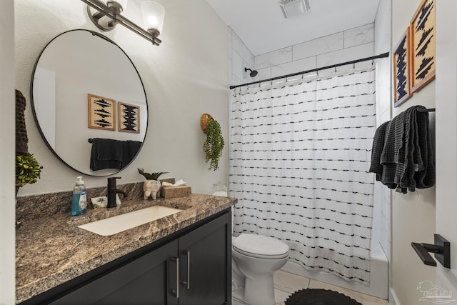 4979 Leeward Dr, Pensacola, FL 32507 - full bathroom with shower / bath combination with curtain, visible vents, vanity, and toilet