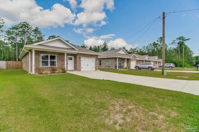 view of front facade with concrete driveway, a garage, and brick siding