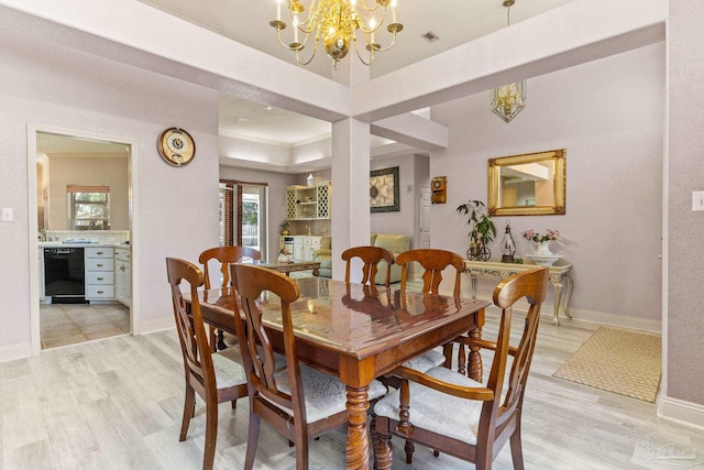 1126 Mary Kate Dr, Gulf Breeze, FL 32563 - dining room featuring light wood-style flooring, visible vents, baseboards, and an inviting chandelier