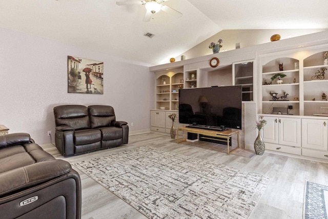 1126 Mary Kate Dr, Gulf Breeze, FL 32563 - living area featuring light wood-style floors, vaulted ceiling, and a ceiling fan