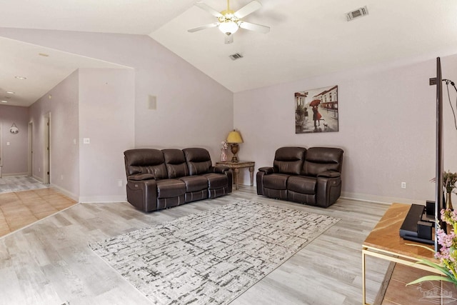 1126 Mary Kate Dr, Gulf Breeze, FL 32563 - living area with a ceiling fan, light wood-style floors, baseboards, lofted ceiling, and visible vents