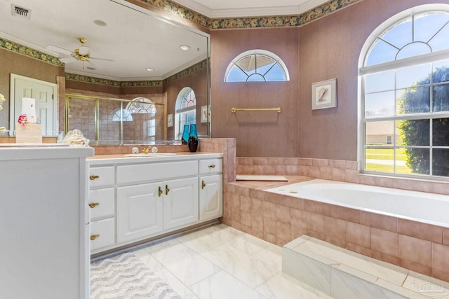 1126 Mary Kate Dr, Gulf Breeze, FL 32563 - bathroom featuring visible vents, a shower stall, ceiling fan, and a healthy amount of sunlight