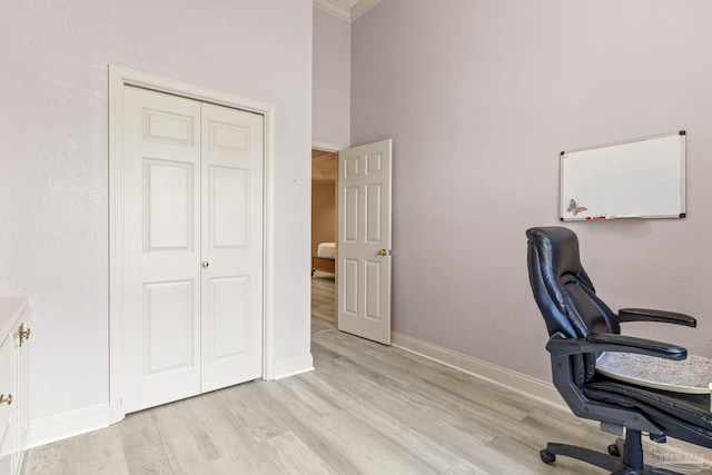 1126 Mary Kate Dr, Gulf Breeze, FL 32563 - office area featuring baseboards, light wood-style floors, and ornamental molding