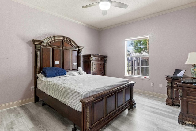1126 Mary Kate Dr, Gulf Breeze, FL 32563 - bedroom with light wood-style flooring, baseboards, a ceiling fan, and crown molding
