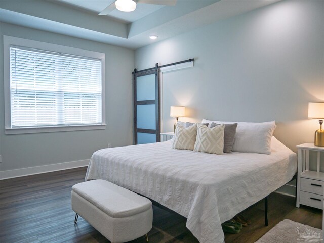 817 N D St, Pensacola, FL 32501 - bedroom with ceiling fan, recessed lighting, a barn door, wood finished floors, and baseboards