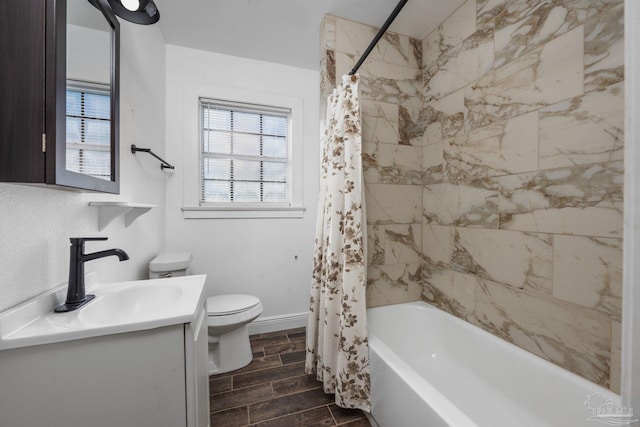 full bathroom with vanity, toilet, and shower / bath combo