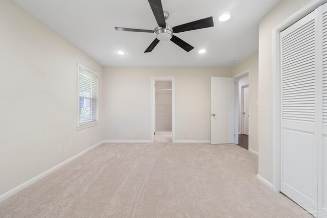 770 Connell Dr, Pensacola, FL 32503 - unfurnished bedroom with a closet, light colored carpet, baseboards, recessed lighting, and a ceiling fan