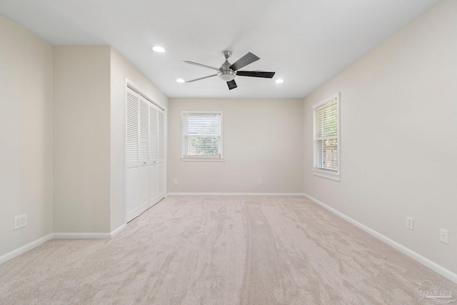 770 Connell Dr, Pensacola, FL 32503 - unfurnished bedroom featuring carpet, recessed lighting, baseboards, a closet, and a ceiling fan