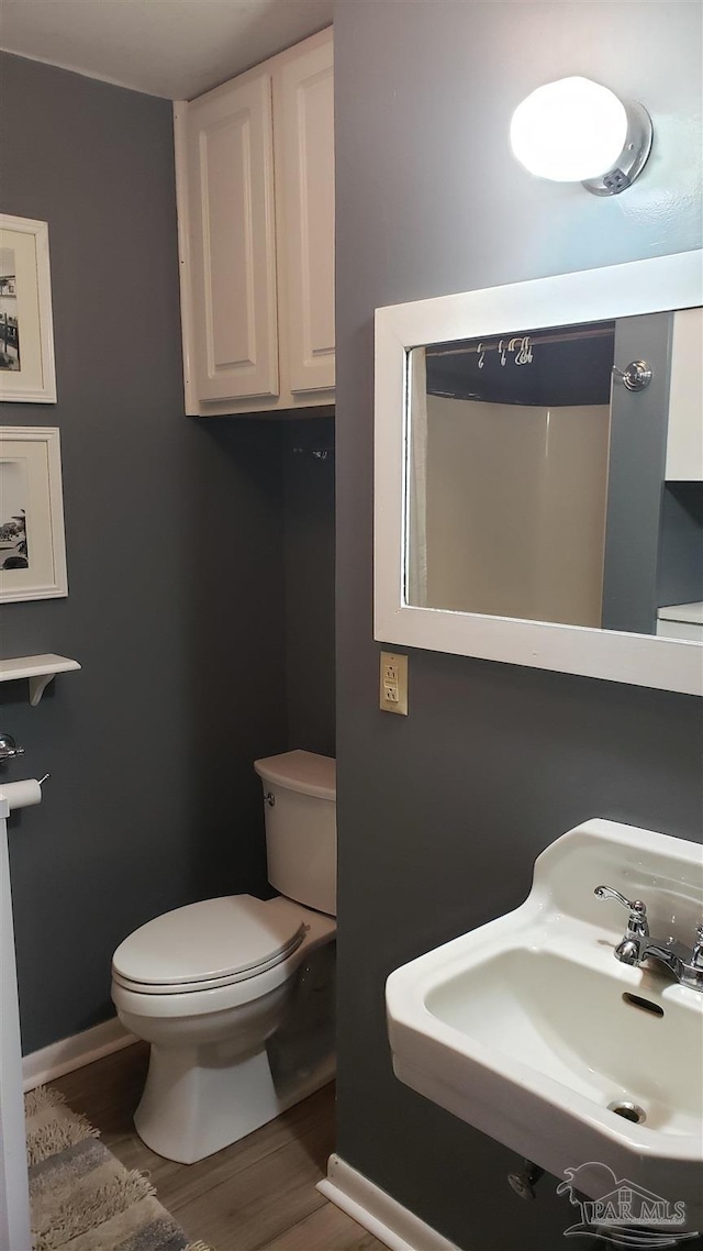 bathroom featuring hardwood / wood-style floors, toilet, and sink