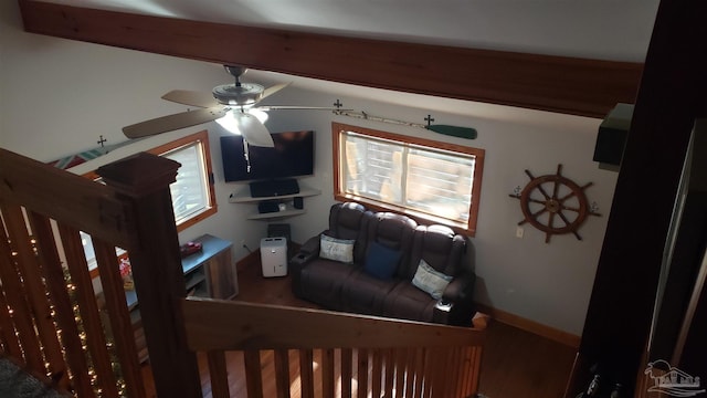 living room featuring ceiling fan