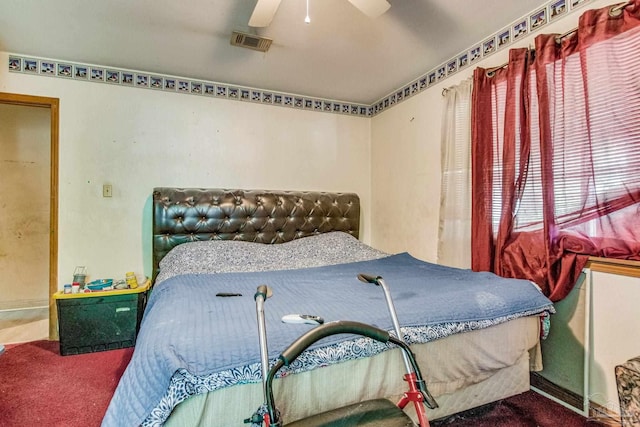 bedroom featuring carpet flooring and ceiling fan