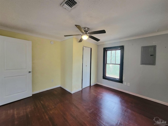 5927 Mitchell Ln, Pensacola, FL 32526 - unfurnished bedroom with electric panel, visible vents, baseboards, and wood finished floors