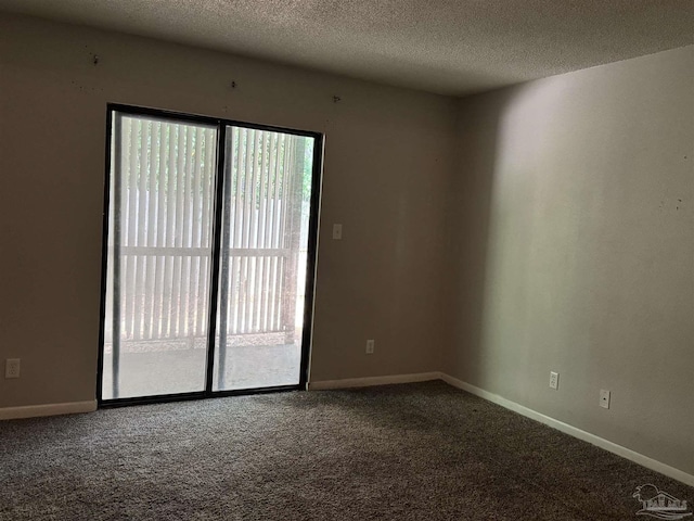 carpeted empty room featuring baseboards, a textured ceiling, and a healthy amount of sunlight
