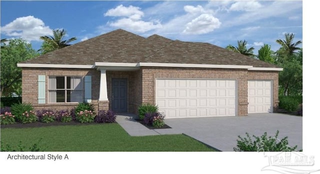 view of front facade with a garage and a front yard