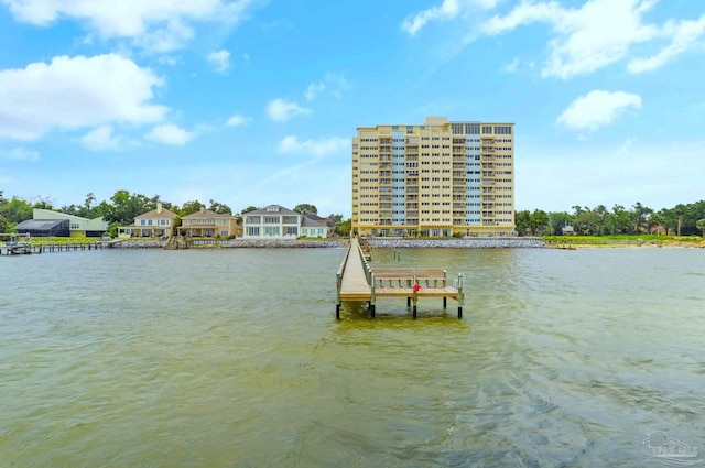 dock area featuring a water view