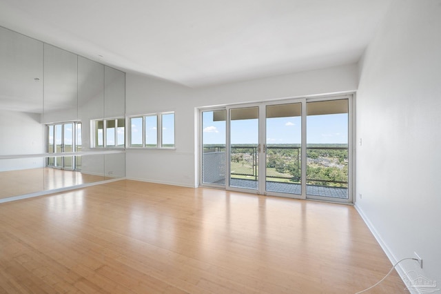 unfurnished room with a high ceiling and light hardwood / wood-style floors