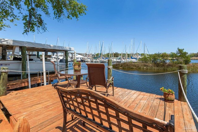 view of dock with a water view