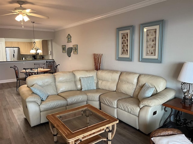 154 Ethel Wingate Dr Unit 210, Pensacola, FL 32507 - living area with crown molding, dark wood-type flooring, a ceiling fan, and a chandelier