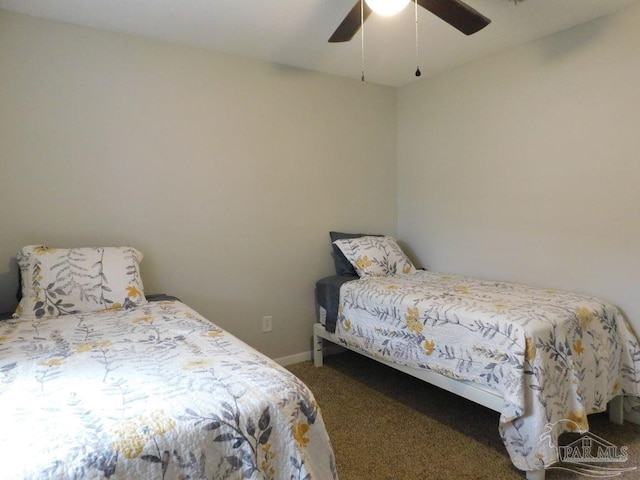 bedroom featuring carpet floors and ceiling fan