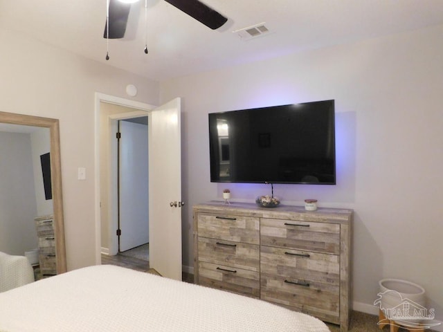 bedroom featuring carpet flooring and ceiling fan