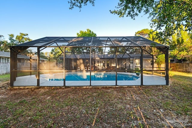 view of pool featuring a patio and a lanai