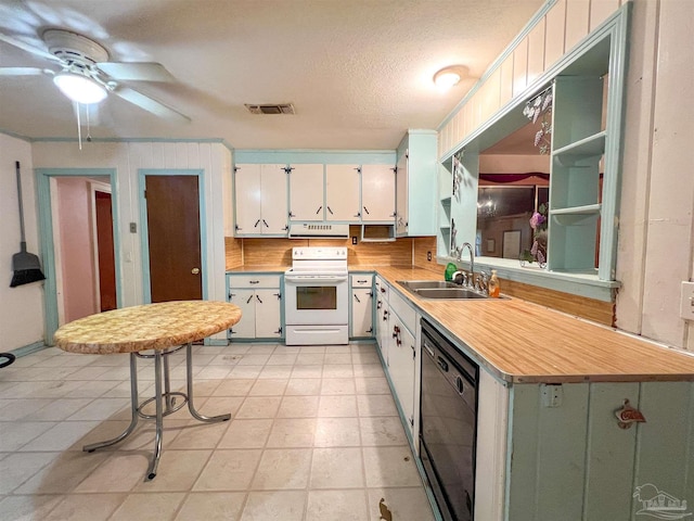 5457 Byrom St, Milton, FL 32570 - kitchen with white electric range oven, dishwasher, light countertops, a ceiling fan, and range hood