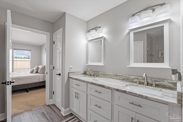 bathroom with vanity and wood-type flooring