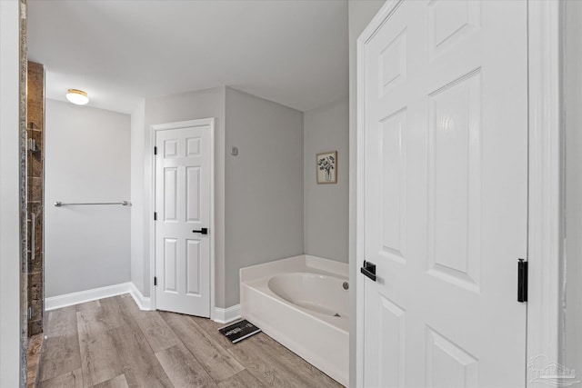 bathroom featuring a bath and wood-type flooring