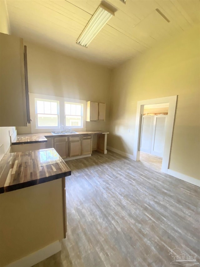 interior space with sink and light hardwood / wood-style flooring