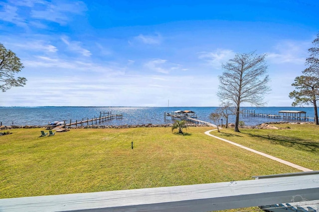 property view of water with a boat dock