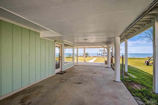 view of patio / terrace featuring a water view