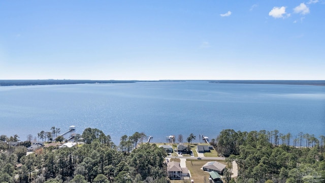 drone / aerial view featuring a water view