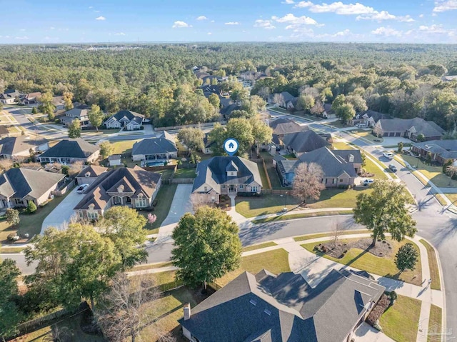 bird's eye view with a residential view and a view of trees