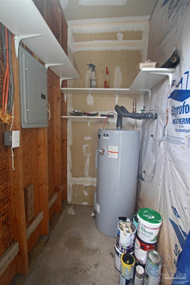 utilities featuring water heater and electric panel