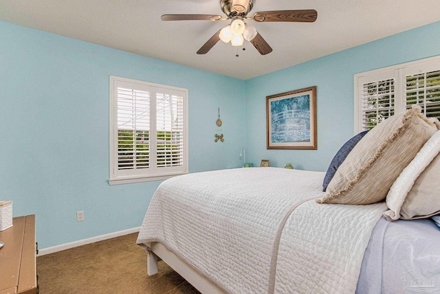 bedroom with carpet flooring and ceiling fan