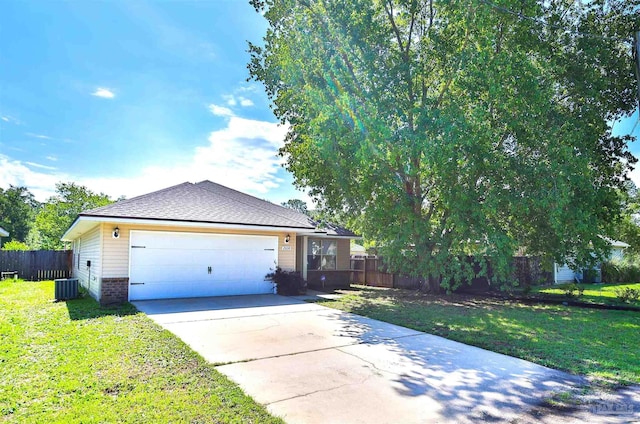 2608 Salamanca St, Navarre, FL 32566 - ranch-style home featuring driveway, a garage, roof with shingles, brick siding, and cooling unit